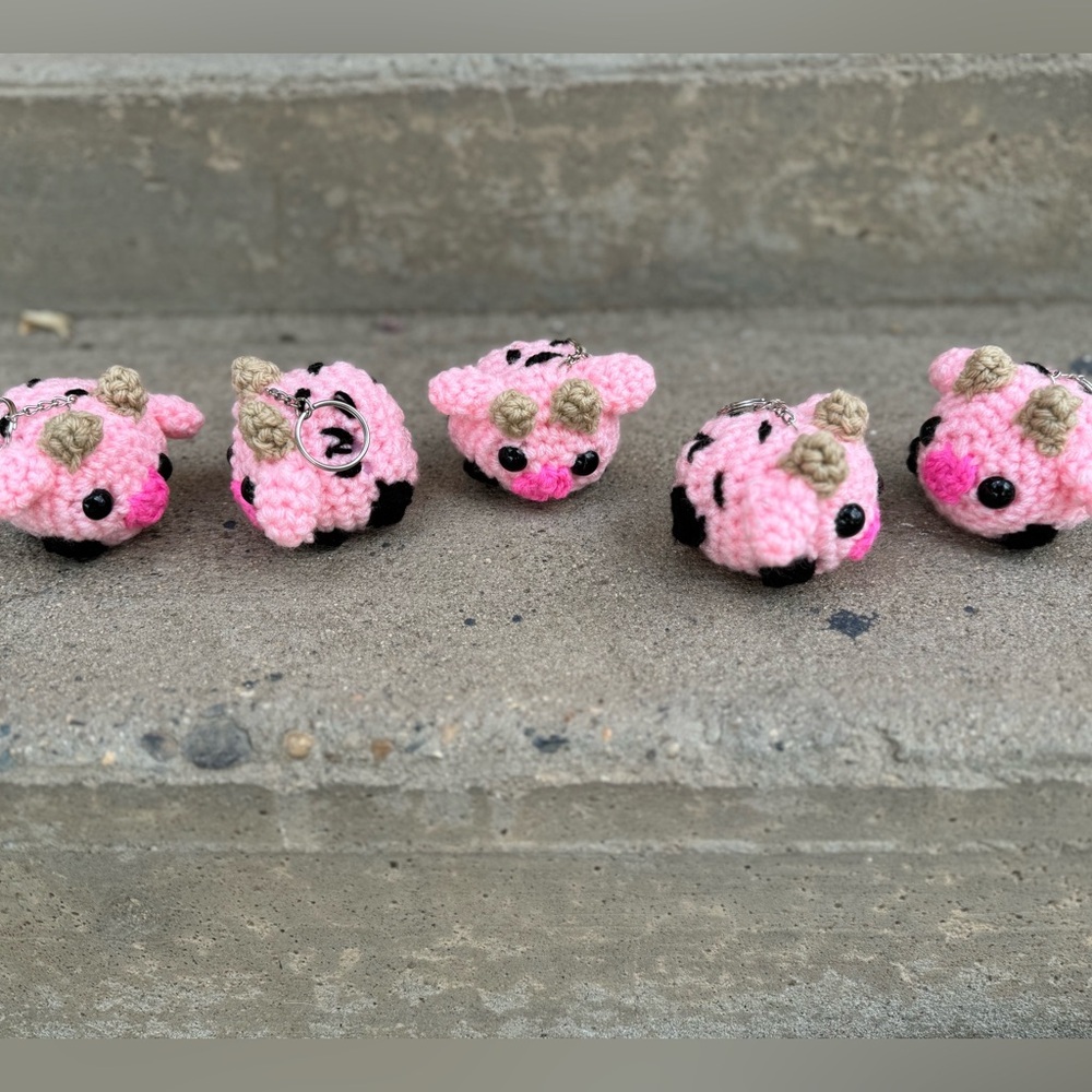 Set of 12 Crochet Mini Strawberry Cow Keychains‎